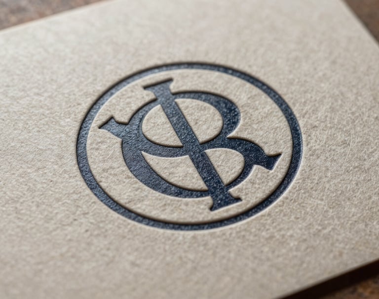A macro photograph showing the intricate detail of an embossed logo on a heavy-weight paper package, highlighting meticulous craftsmanship and texture under professional studio lighting.