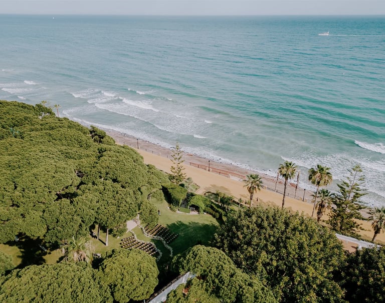 Aerial view of beachfront wedding villa in Marbella