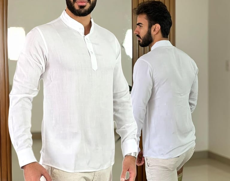 Camisa Social de Linho Masculina, bata premium