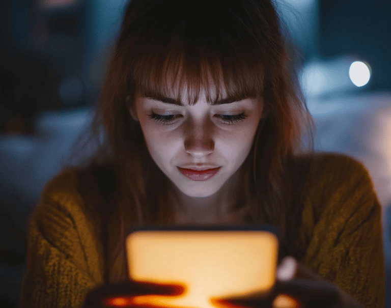 a woman in a yellow sweater is looking at her phone