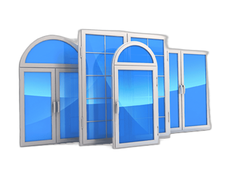 a group of three open windows with blue and white windows