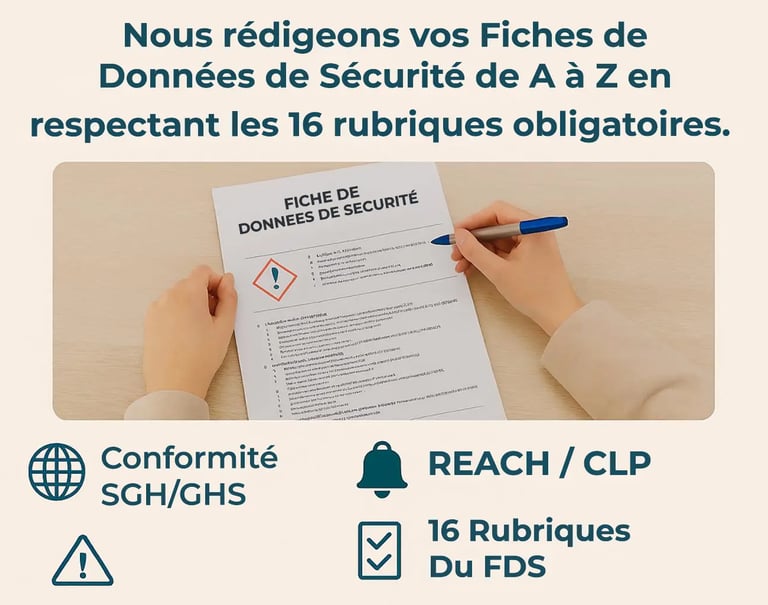 Rédaction de fiches FDS/SDS conformes SGH/GHS et REACH/CLP – Services ADR Maroc.