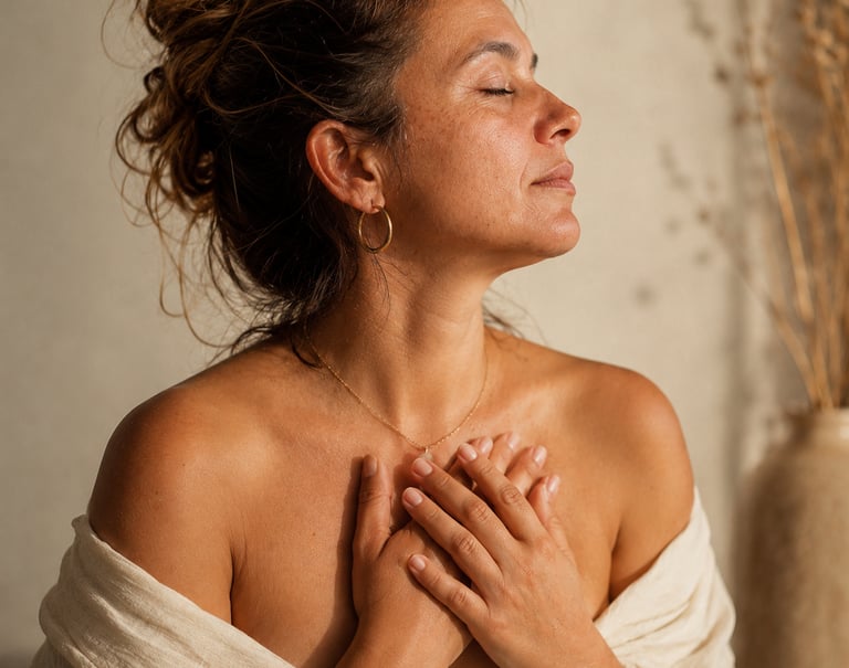 Femme solaire qui se reconnecte a son corps pour sortir du rôle de sauveuse