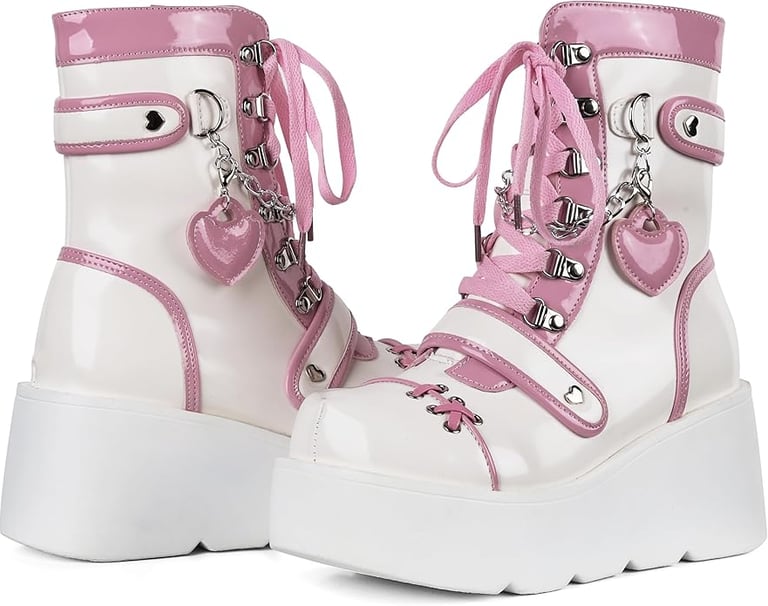 Harajuku Boots: Platform Ankle Boots for Women. Goth Round Toe with a Cute Heart