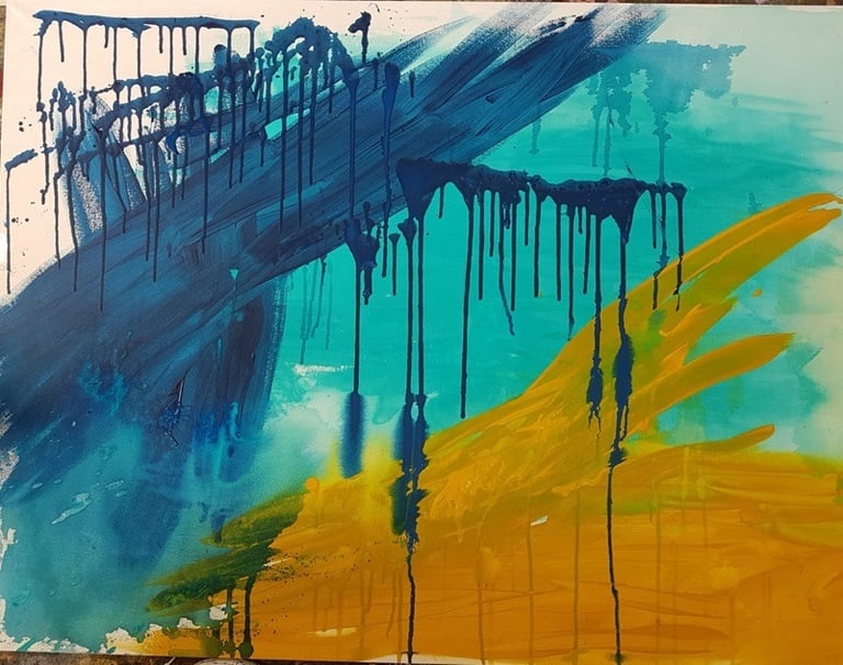 Derrière la vitre un jour de pluie peinture abstraite acrylique pluie et eau Jacqueline Poitevin