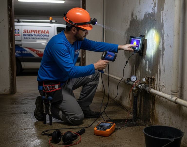 suprema desentupidora fazendo caça vazamento