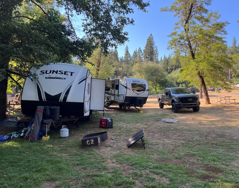 multiple rental trailers and a truck