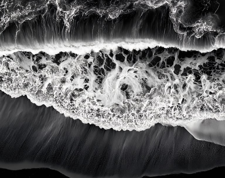 Photographie aérienne drone d'un surfeur dans l'océan Atlantique, tirage unique 1/1 par Enzo Minardi