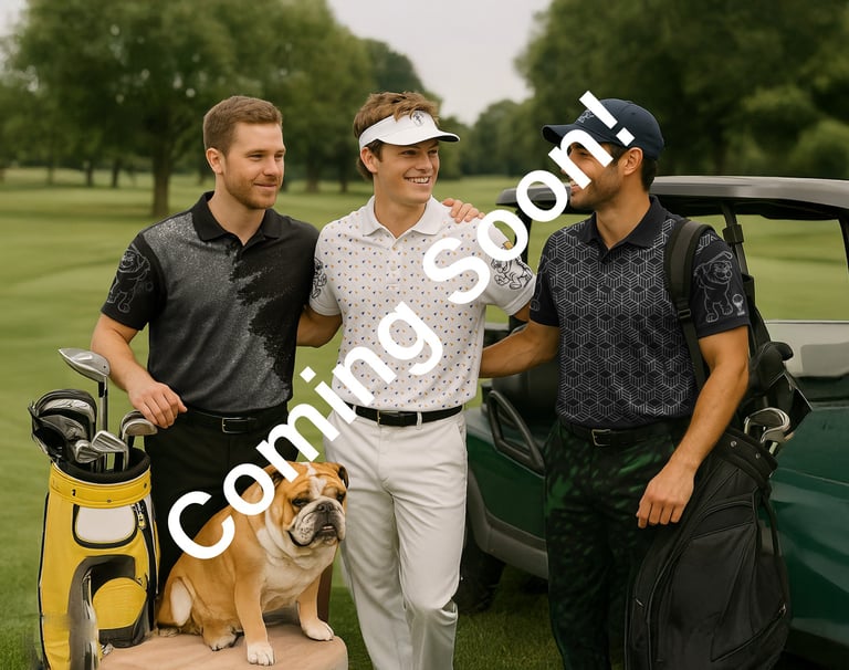 Coming soon golf polo image with golfers enjoying their time at the golf course.