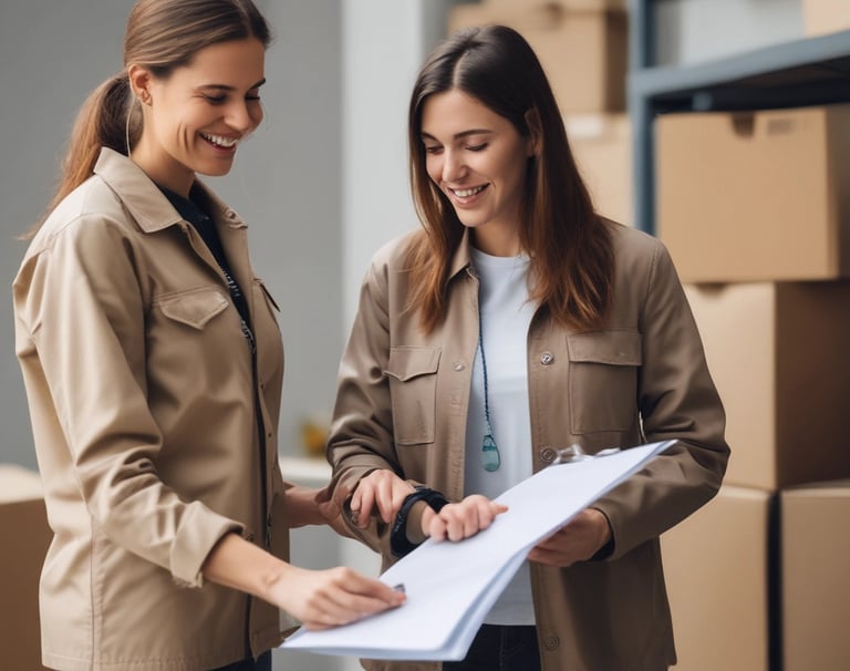 Local Reliable Movers Representative is going over inventory sheet