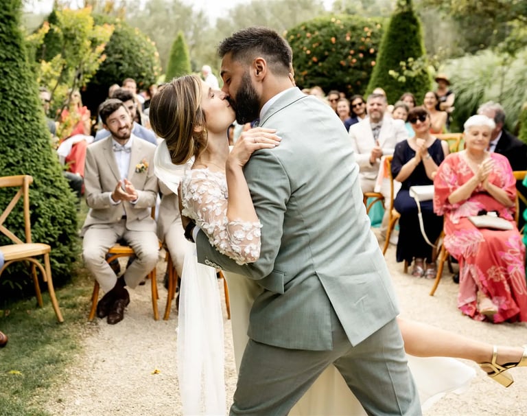 Editorial fine art wedding final kiss in South of France