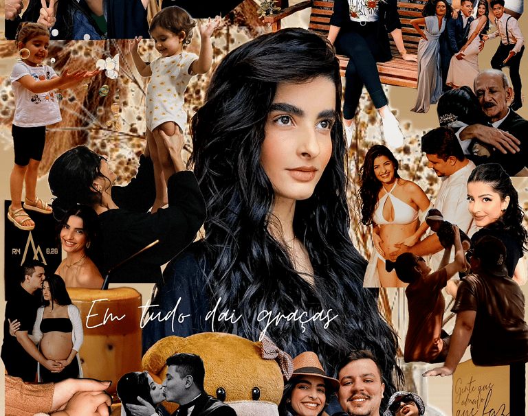 a collage of a woman with a baby