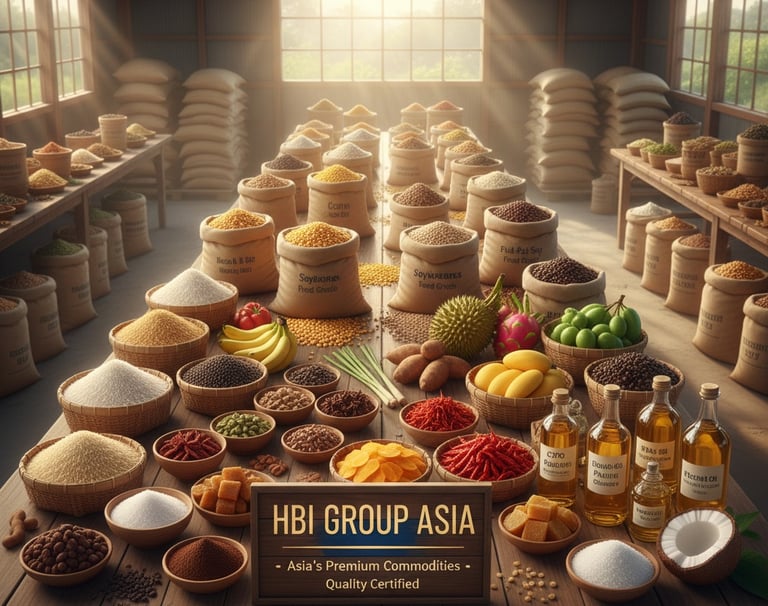 This high-resolution illustration encapsulates the full breadth of products managed by HBI Group Asia, positioning the compan