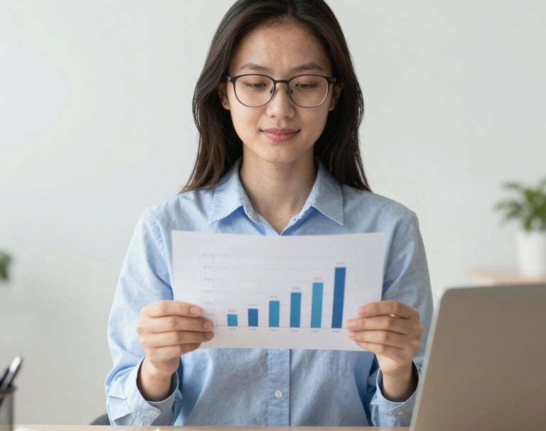 alt="femme admirant ses résultats à la hausse"