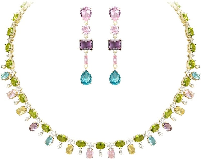 Elegant Crystal Rhinestone Teardrop Necklace Bridal Dangle Earrings