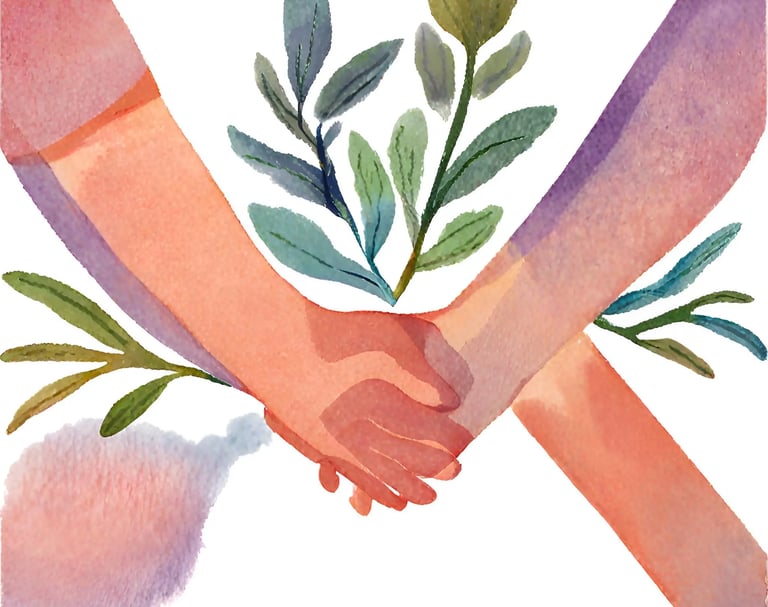 A hand being held: support, healing, growth.