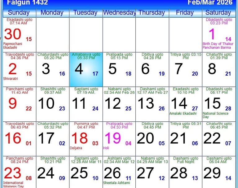 Bengali Calendar Falgun Month 