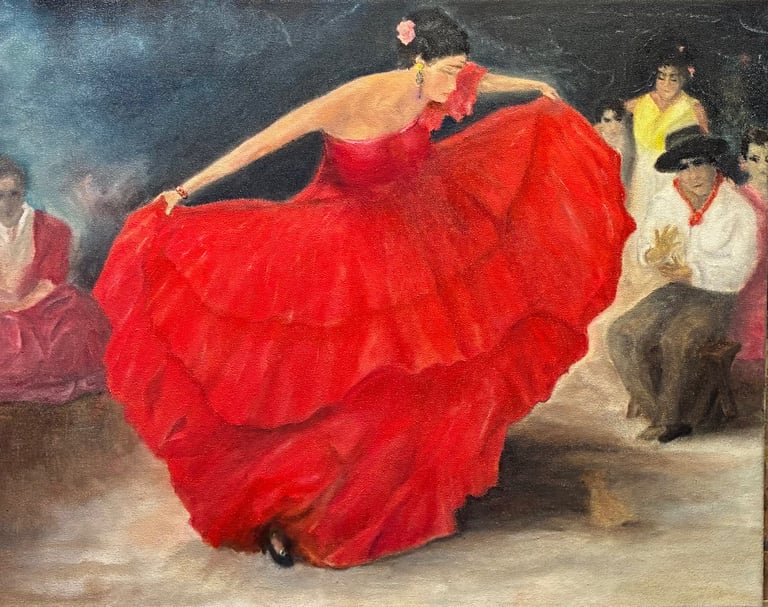 fiesta de baile. 50.8 x 63.5 cm.  Oil on canvas In private collection