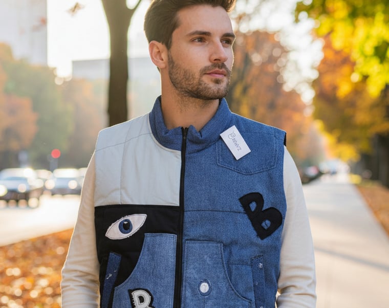 a man in a vest and jeans jacket