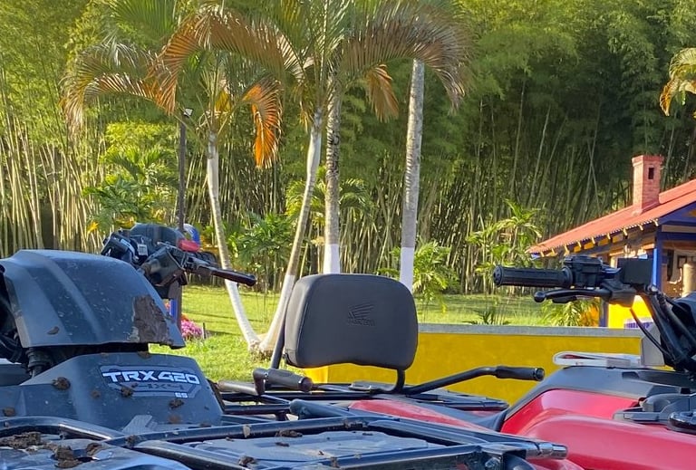 a couple of atvs parked in the grass