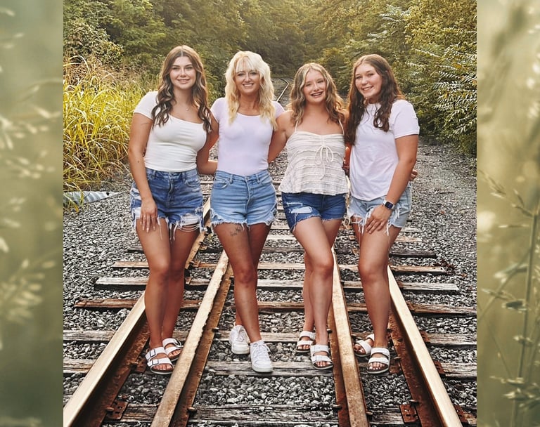 picture of the author and her 3 daughters at rail road tracks, family photo