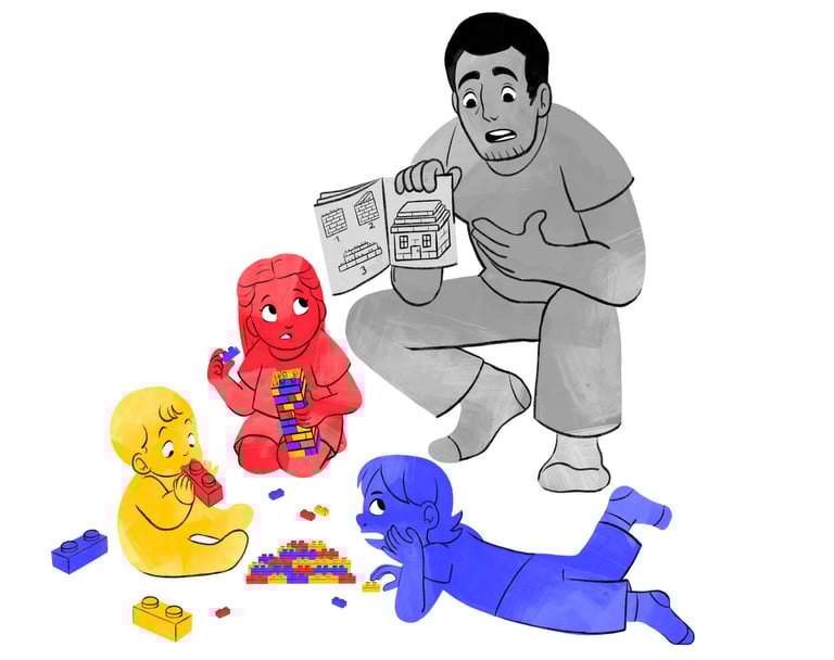 family playing with toys illustration 
