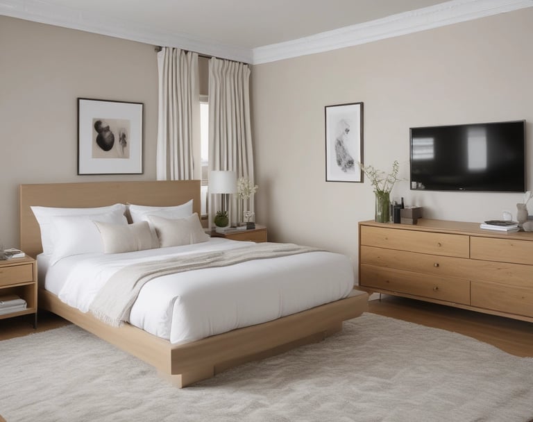 A friendly cleaning team working together in a bright, tidy living room.