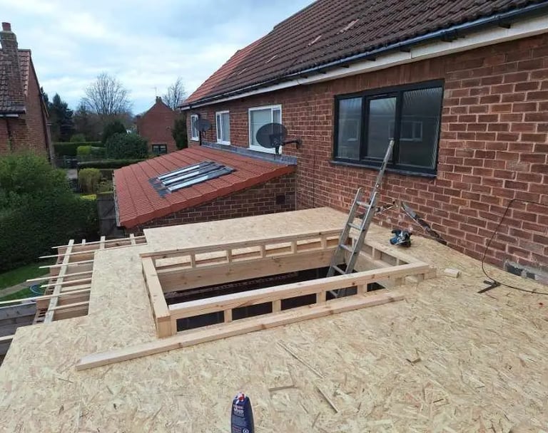 Exposed conservatory roof woodwork before installation