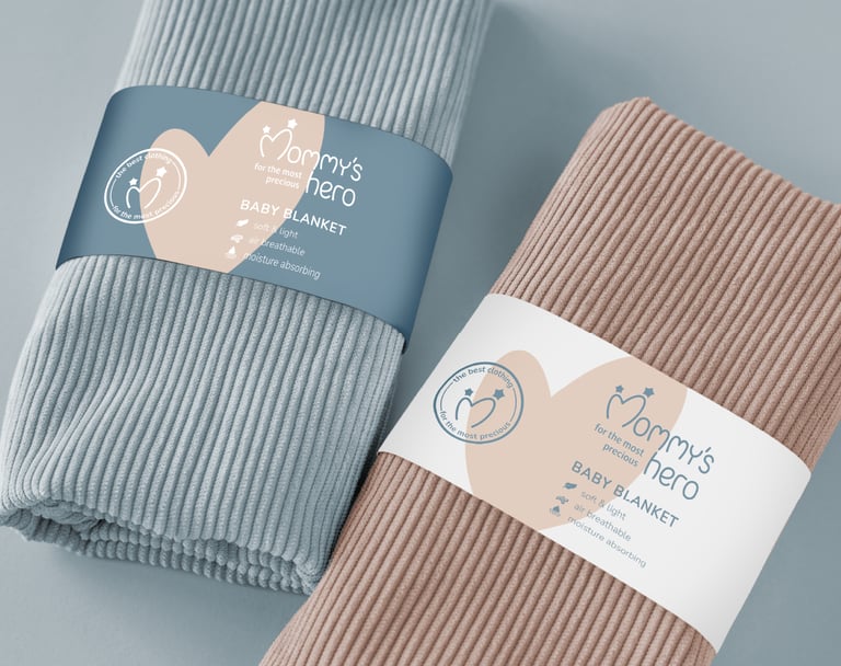 Cute and gentle Logo and Brand Identity for baby store Mommy's Hero, packaging