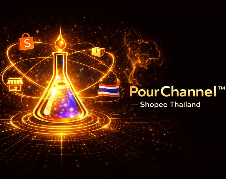 Pour Channel commerce visual showing marketplace sales layer connected to Shopee Thailand