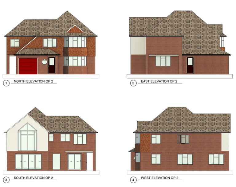 Proposed elevations for a two story rear extension