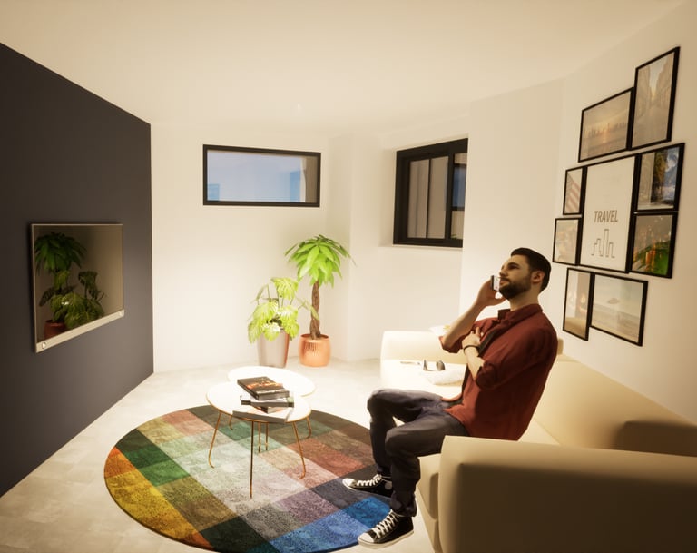 salon canapé homme au téléphone