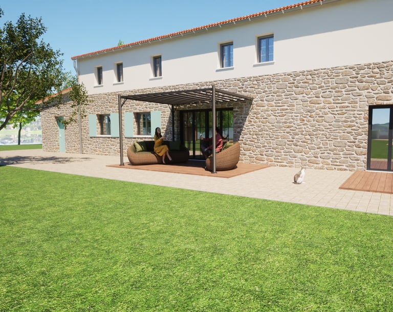 devant grande maison façade pierres