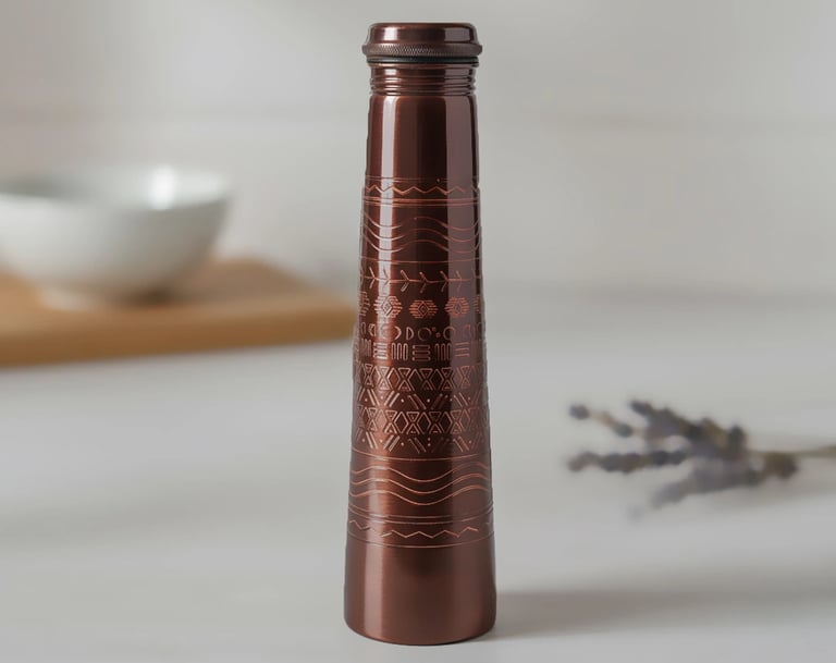 Tall slim copper water bottle eco-friendly handcrafted drinkware Canada Nira Earth