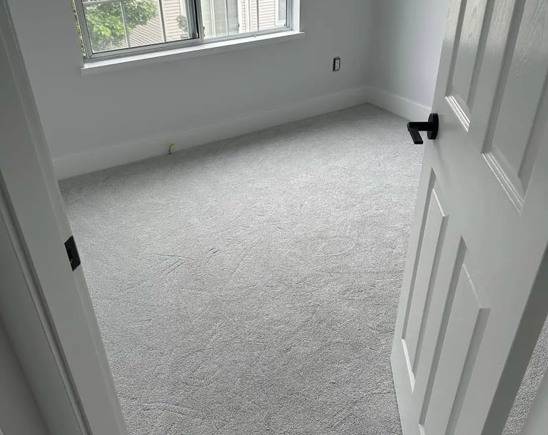 Home carpet samples – soft light grey bedroom carpet installation by Master Carpet London Ontario, perfect for modern homes.