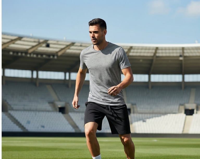 a man in a gray shirt is playing soccer