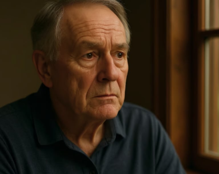 Homem de camisa azul olhando para a câmera