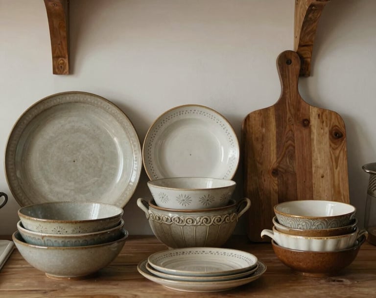 Stack of wooden serving bowls with utensils