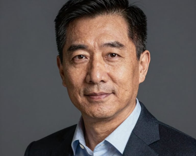 A modern professional headshot with a clean charcoal background, North American / Canadian business professional looking confident and approachable, soft studio lighting highlighting texture and human warmth.