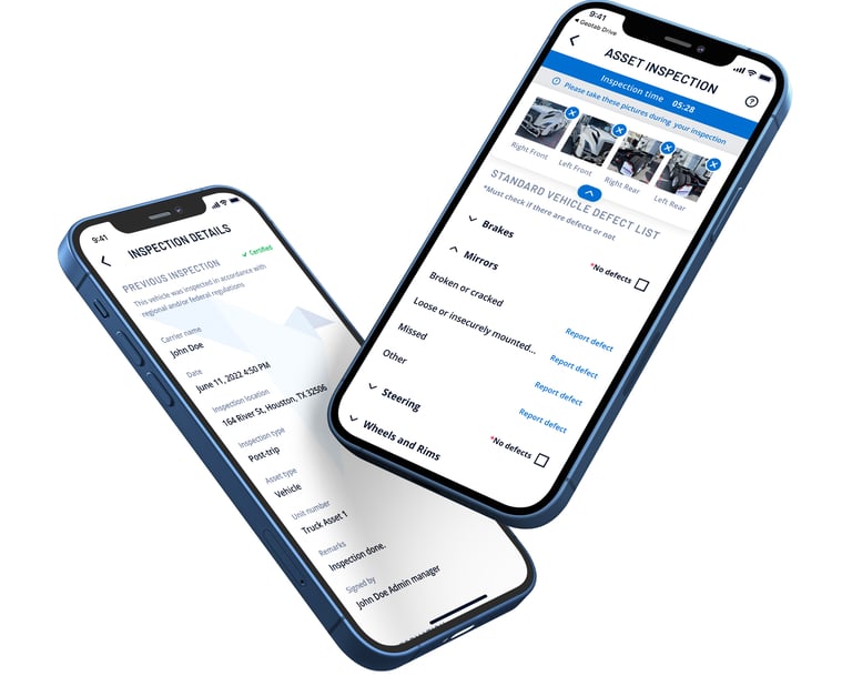 Shows the ORIGOInspect app and Four Corners photos of a truck
