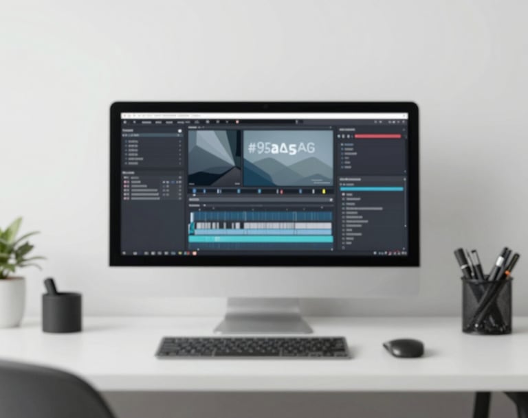 Soft light hitting an editing suite, minimalist desk setup, monochrome palette with #95A5A6 and #ECF0F1, focus on professional hardware.