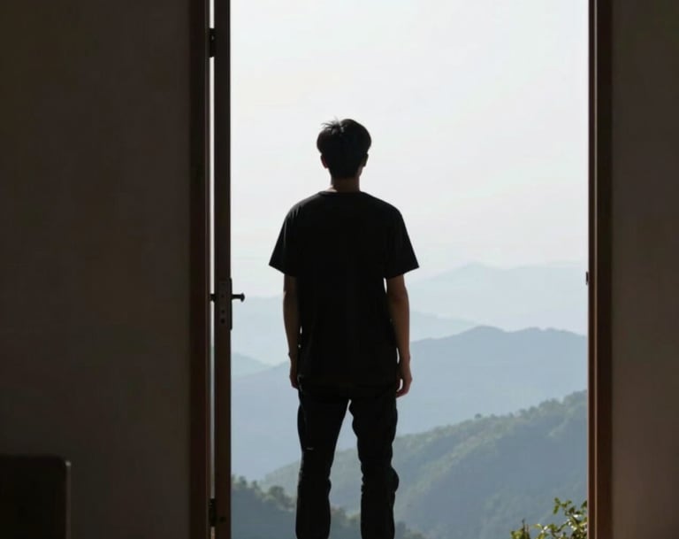 A warm, inviting workspace with a laptop open to a life decision calculator, surrounded by a cup of coffee and a notebook.