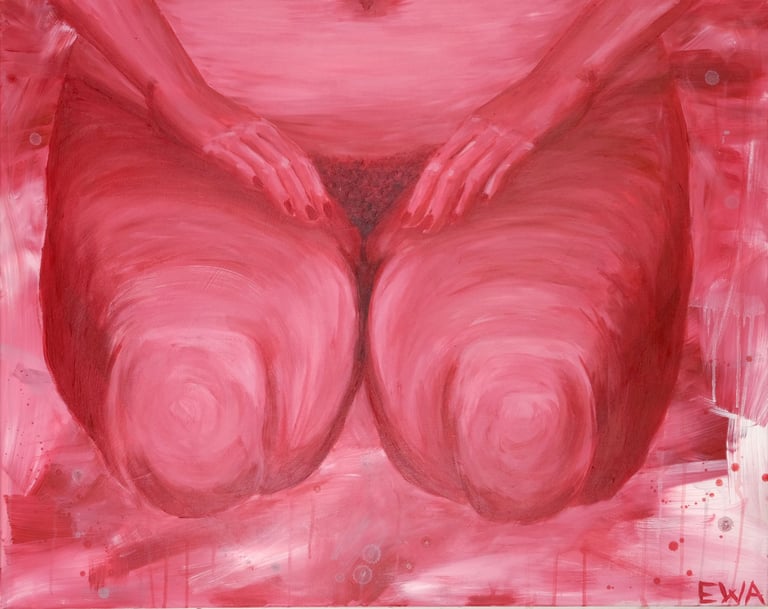 naked woman painting in red and pink