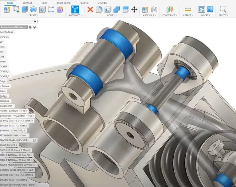 Mechanical suspension rocker 3D model assembly design in Autodesk Fusion 360.