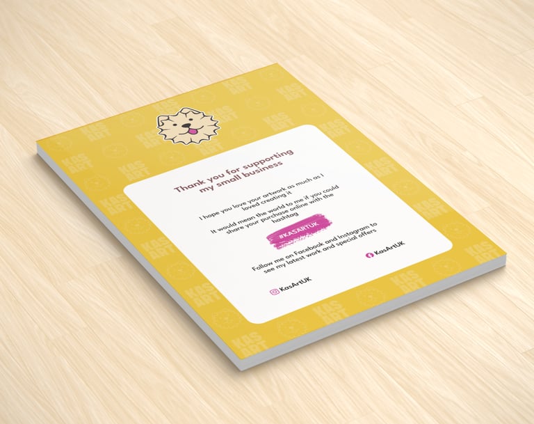 KAS ART UK thank you card included with orders