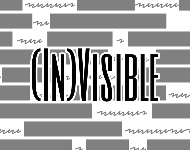 A thumbnail for the game (In)Visible. The title is overlaid on a background of semi-redacted text.