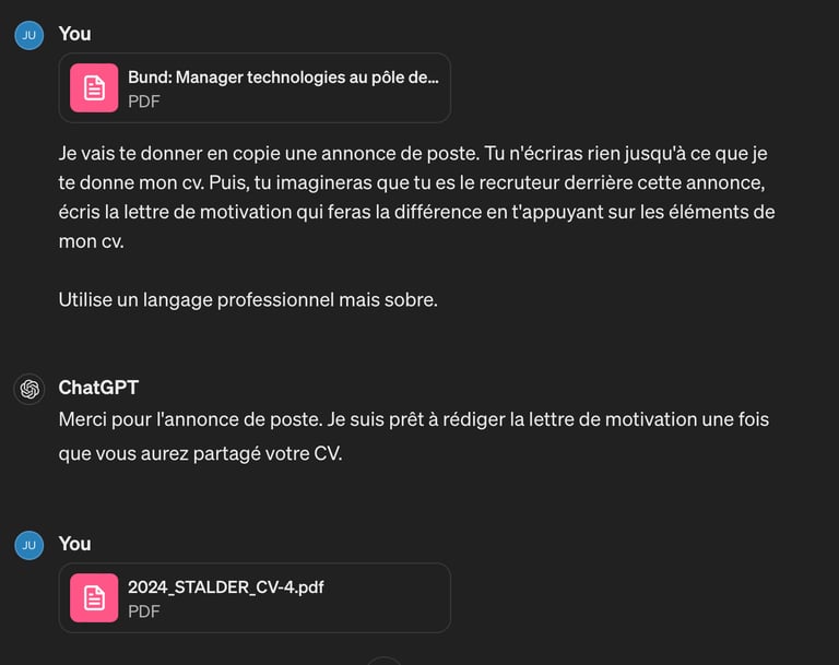 chatGPT IA cover letter lettre motivation office fédéral sport