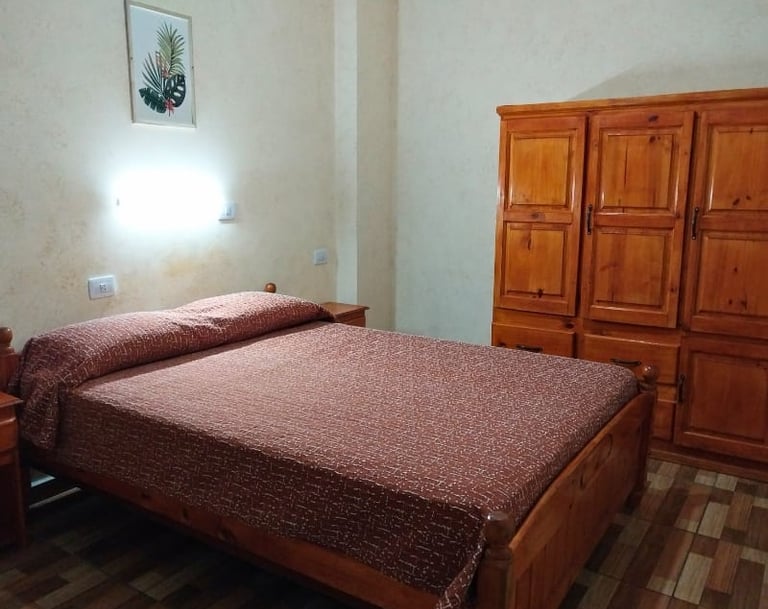 Una habitación con una cama y una cómoda.