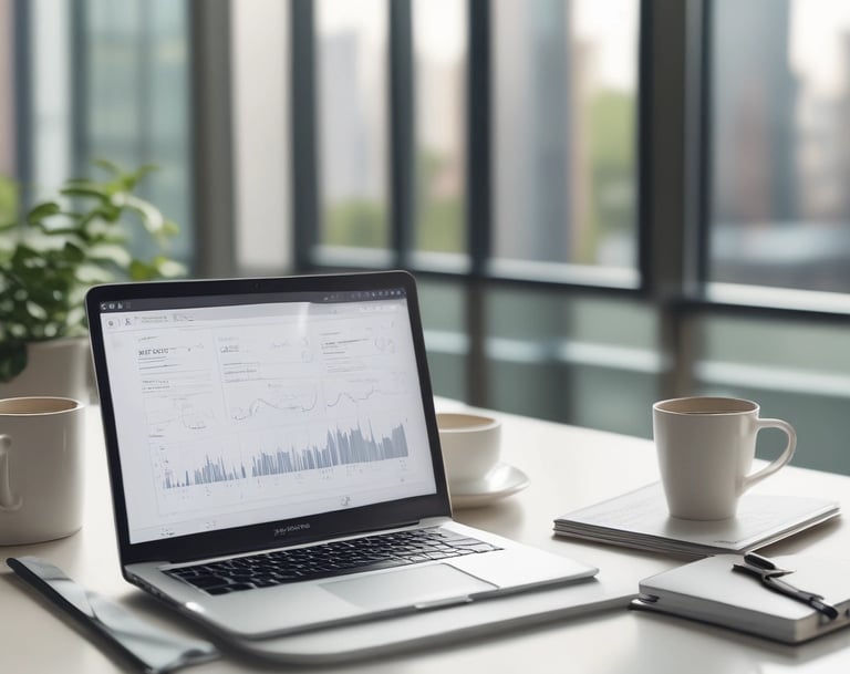 A professional team collaborating over digital devices in a bright, minimalist office.