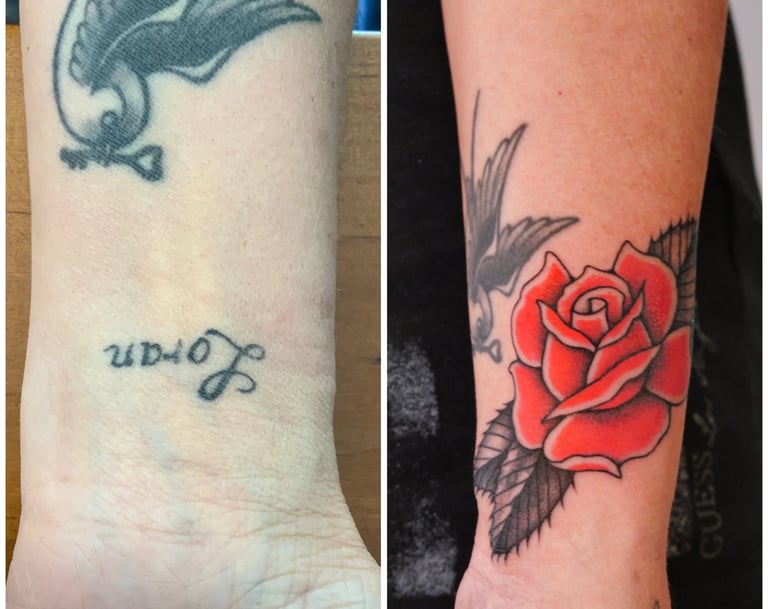 photo d'un cover d'un vieu tatouage avec une rose old school